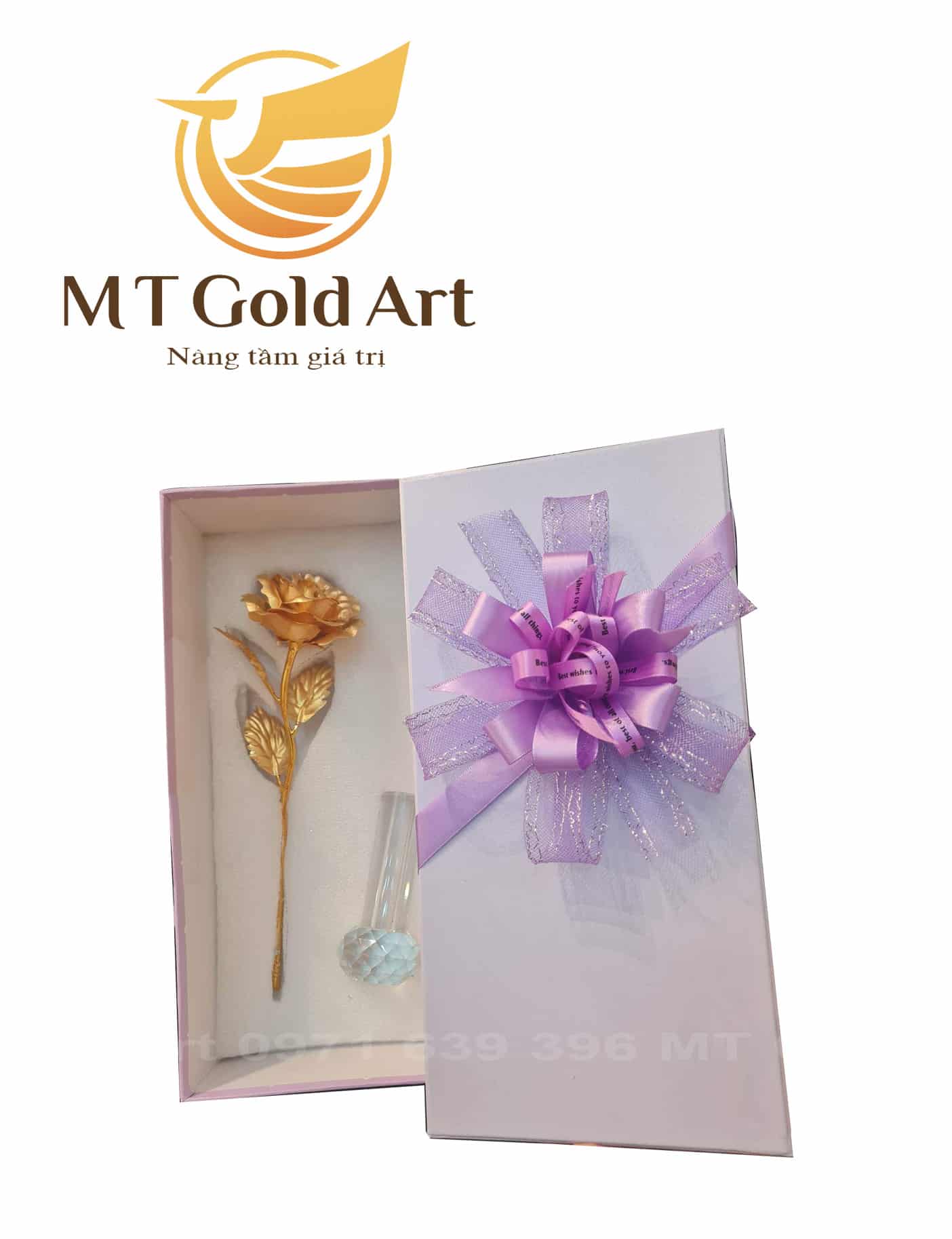 cành hoa hồng dát vàng 24k